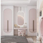 Trueliving 5 Door Sliding Brown wardrobes Laminated Finish & PU Finish with Drawers 8Ft *2Ft *9Ft -2438.4MM X 609MM X 2743.2MM)